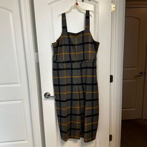 Modcloth Plaid Wide Leg Jumpsuit in Gray and Mustard